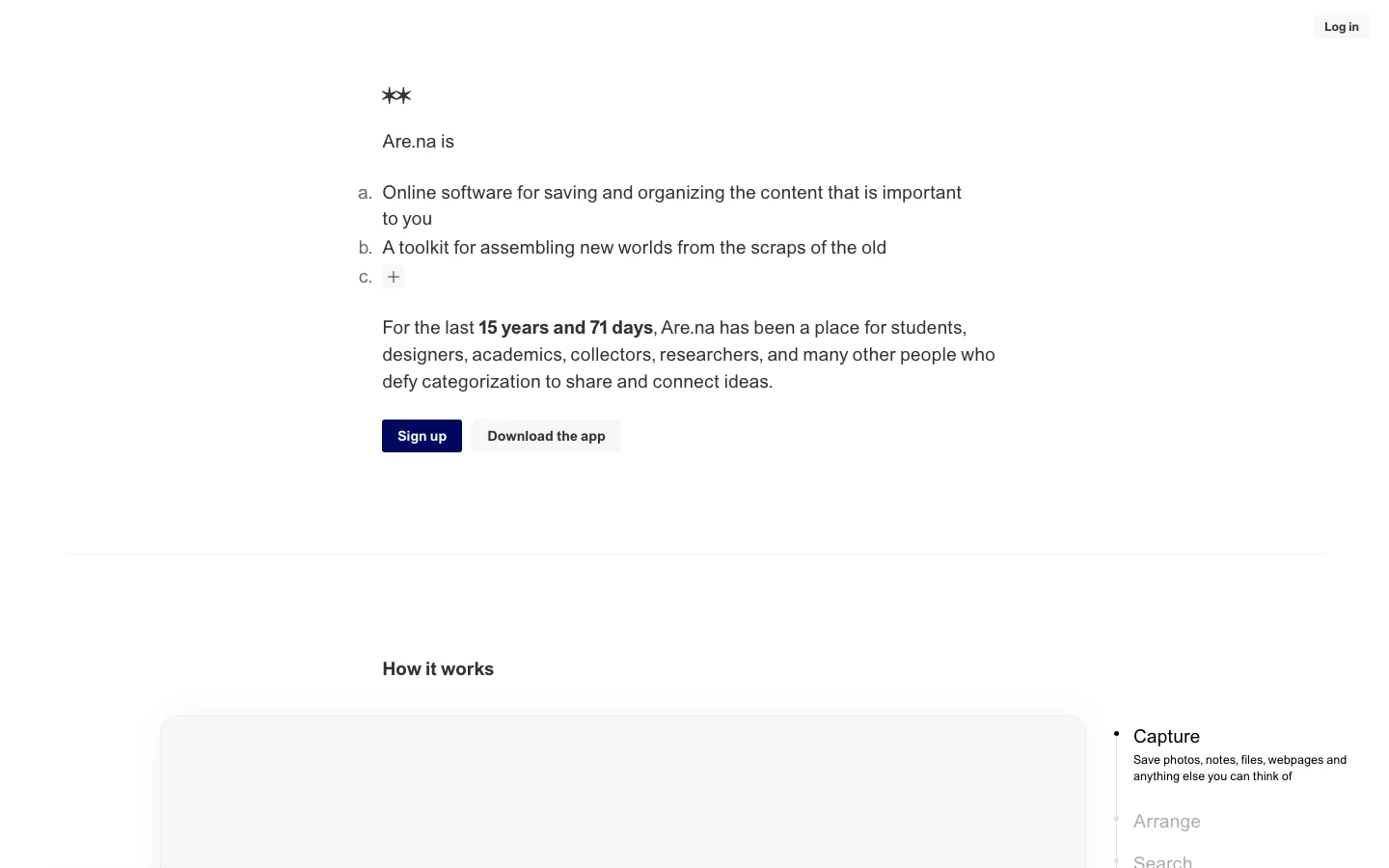 Are.na homepage