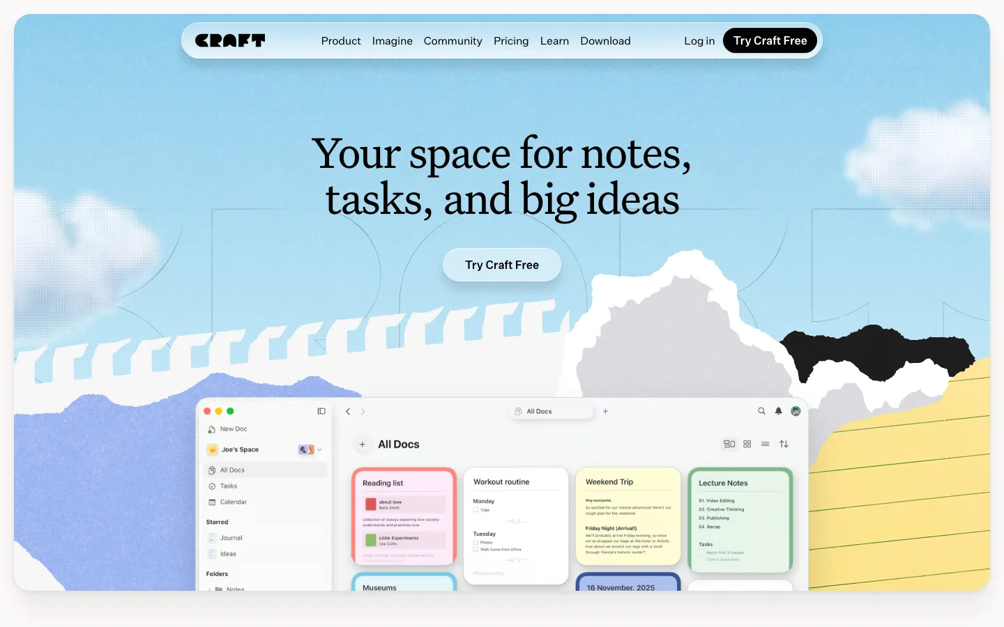 Craft homepage
